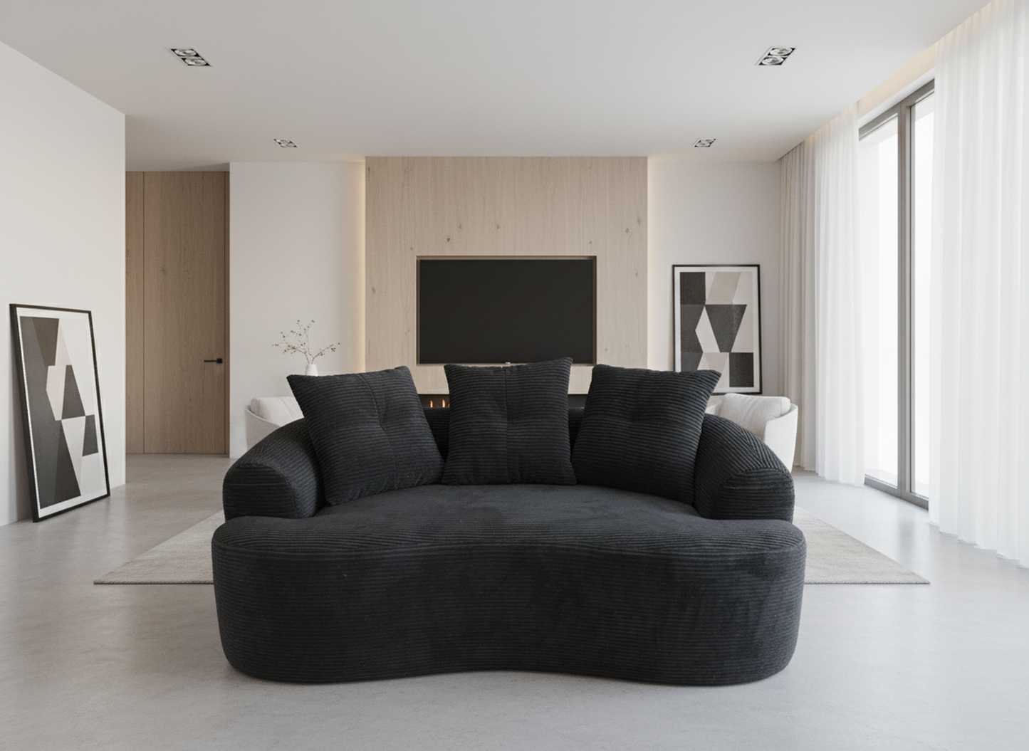 65.35   Curved Loveseat Sofa With Pocket Spring Cushions For Soft Seating, Small Space Couch With 3 Throw Pillows, No Assembly Needed, Black