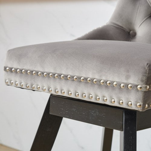Swivel Velvet Barstools With Button Tufted Decoration And Wooden Legs, And Chrome Nailhead Trim, Leisure Style Bar Chairs,Bar Stools, Set Of 2 Gray,SW1860GY