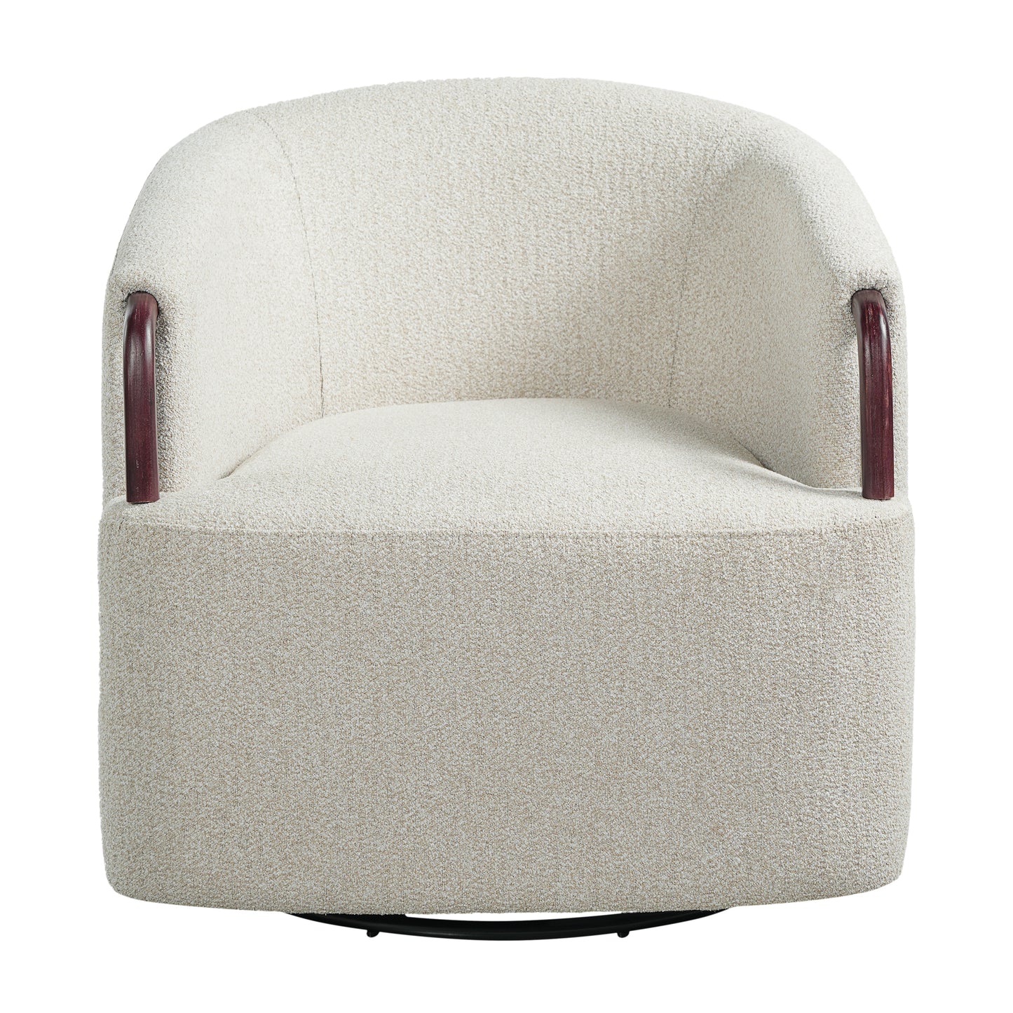 30  Modern Boucle Swivel Barrel Chair With Solid Wood Accents, Soft Durable Upholstery & 360 Swivel Base, Ideal For Living Room, Bedroom, Or Office