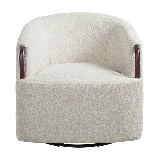 30  Modern Boucle Swivel Barrel Chair With Solid Wood Accents, Soft Durable Upholstery & 360 Swivel Base, Ideal For Living Room, Bedroom, Or Office