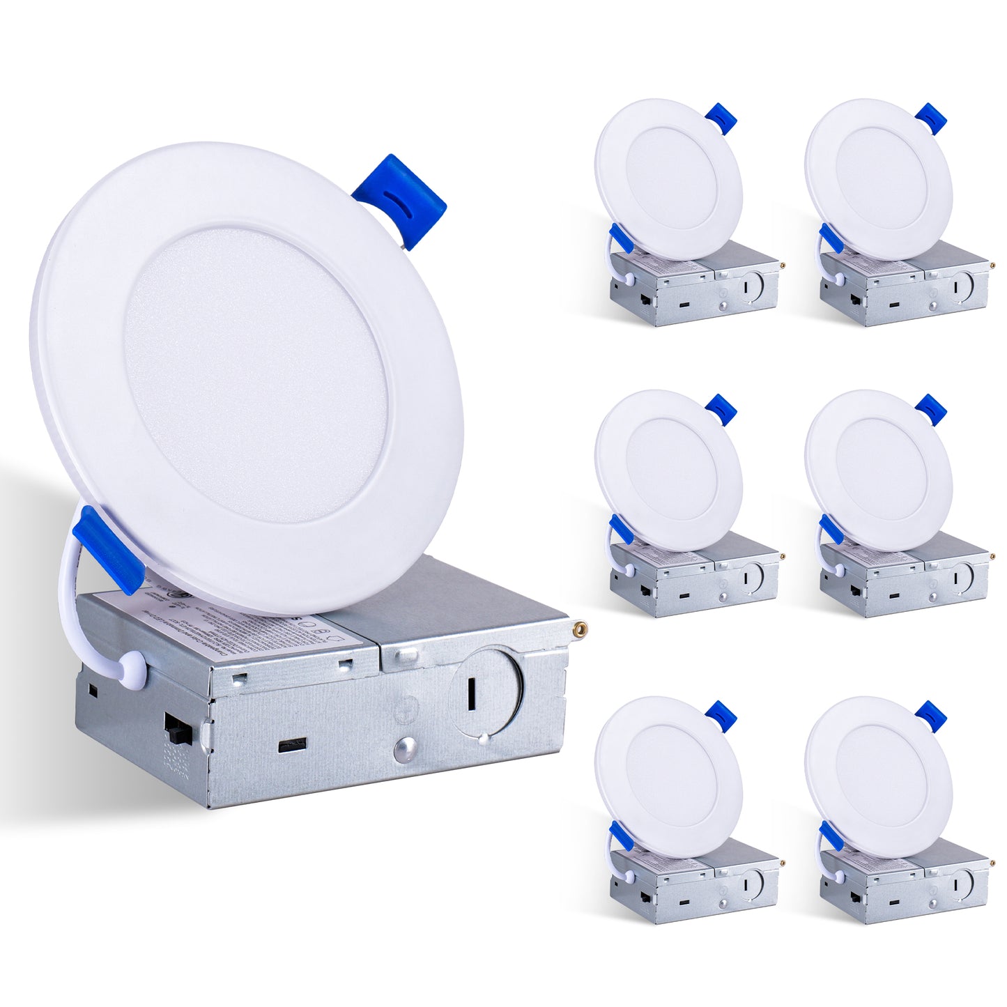 6 Pack 4 Inch White LED Recessed Light, Dimmable, 2700K-5000K 5CCT, 800LM High Brightness, 9W 120V, Ultra-Thin Canless Wafer Light