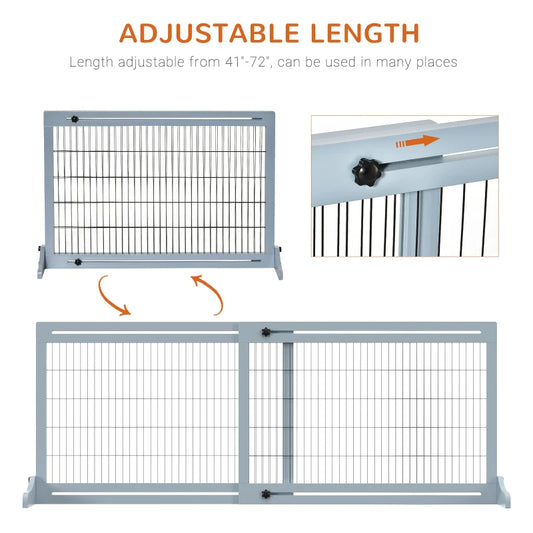 Extra Wide Freestanding Pet Gate With Adjustable Length Dog