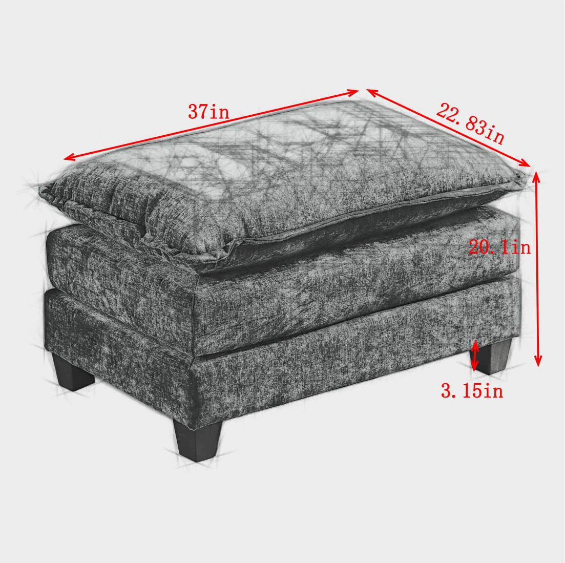 Cloud Sofa Ottoman Only, Modern Sectional Couch, For Living Room Bedroom And Apartment, Comfy Double Layer Upholstered Seat Cushion, Breathable Chenille Fabric, Orange,SW501DOG