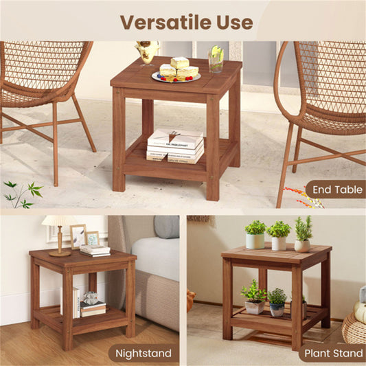 Versatile 2-Tier Wooden Side Table, Easy Assembly Nightstand For Garden Living Room Poolside