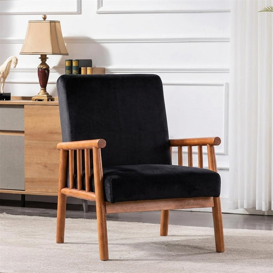 25     Wide Classic Mid-Century Modern Arm Chair, Black