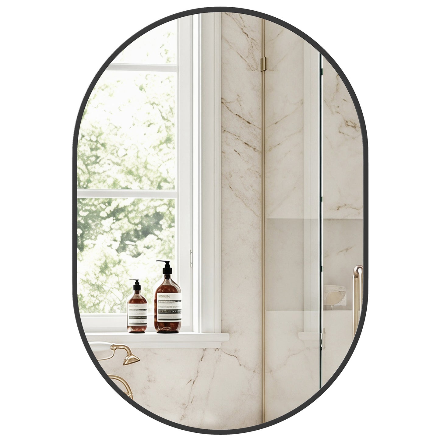 Bathroom Mirror, Oval Wall Mirror, With Rust-proof Metal Frame And Tempered Glass