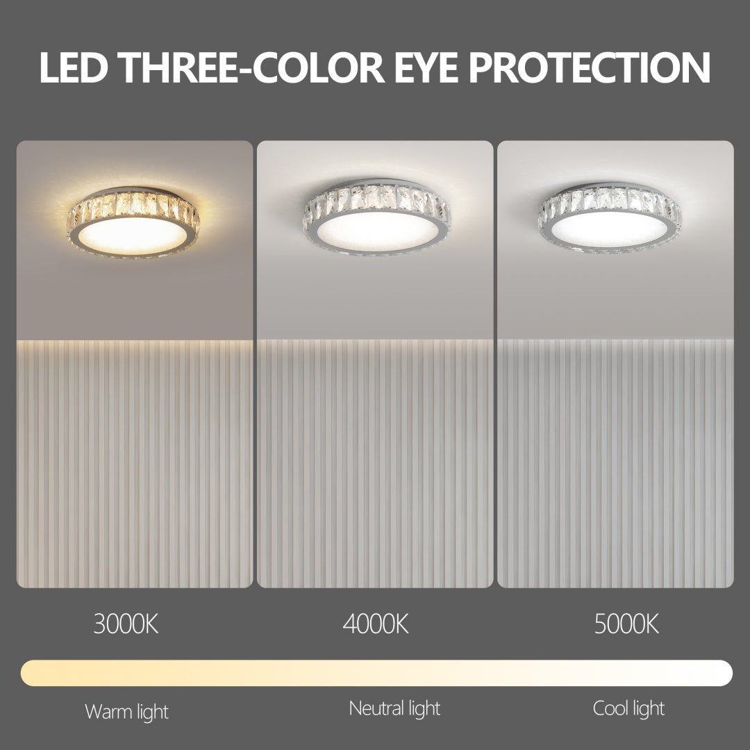 Crystal LED Ceiling Light, 13.8-Inch Flush Mount, 38W Dimmable Modern Fixture, Energy-Saving, Perfect For Living Room, Bedroom, Kitchen