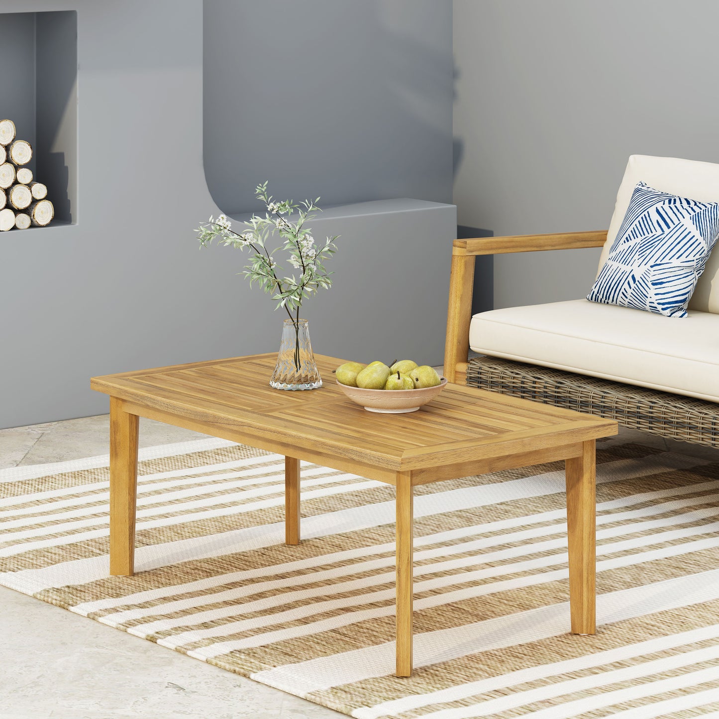 Outdoor Acacia Wood Rectangular Coffee Table, Teak, 43.25 W X 23.50 D X 17.00 H