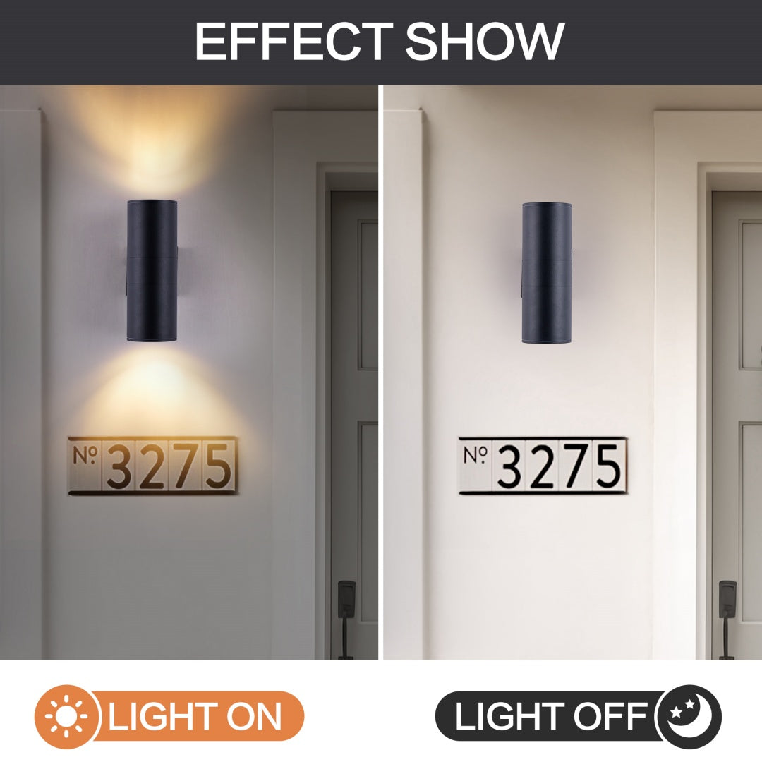 12 Inch Modern Outdoor Porch Light Patio Light In 2 Lights With Aluminum Cylinder And Tempered Glass Cover Waterproof Wall Sconce 2 Pack  Matte Black No Bulbs