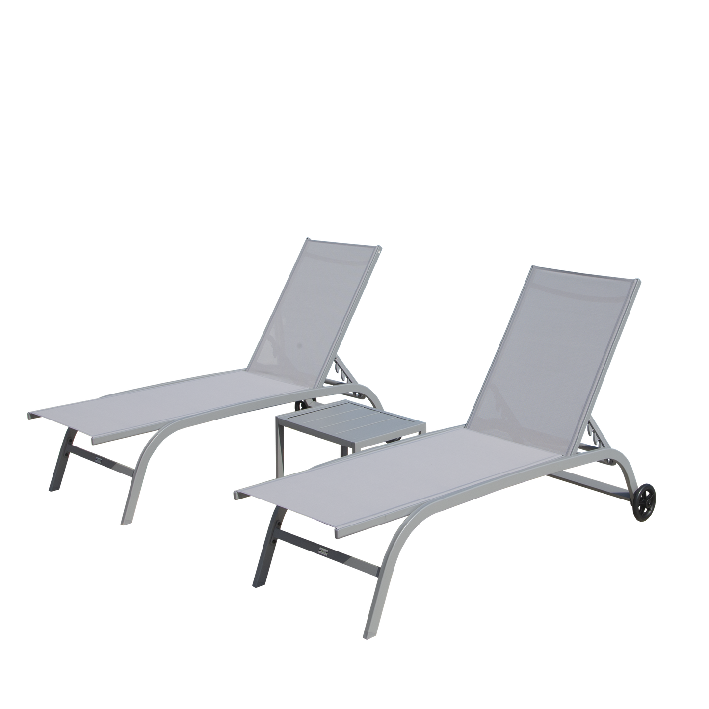 Chaise Lounge Outdoor Set Of 3, Lounge Chairs For Outside With Wheels, Outdoor Lounge Chairs With 5 Adjustable Position, Pool Lounge Chairs For Patio, Beach  Grey,2 Lounge Chairs  1 Table
