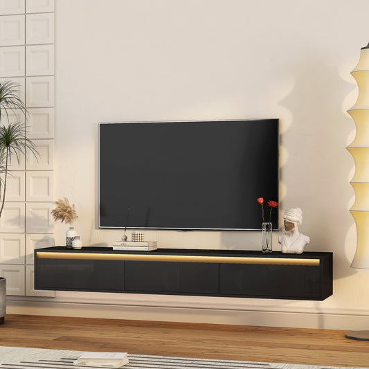 Floating TV Stand, Wall Mounted TV Shelf With Led Lights & Power OutletTV Cabinet For Black Tv Stands For Living Room