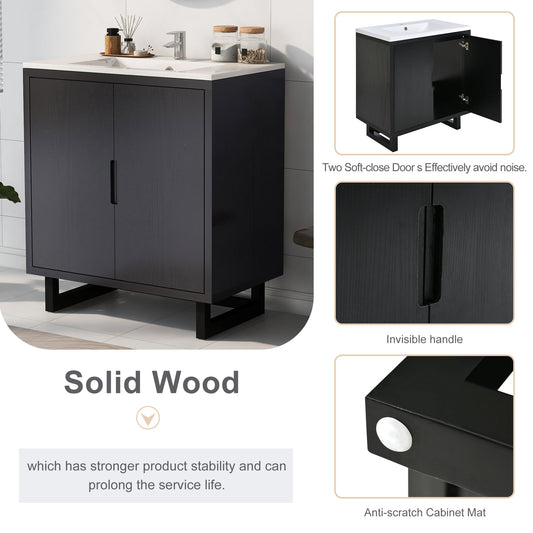 30  Bathroom Vanity Set With Sink, Combo Cabinet, Bathroom Storage Cabinet, Solid Wood Legs The Same With SV000008AAB-1