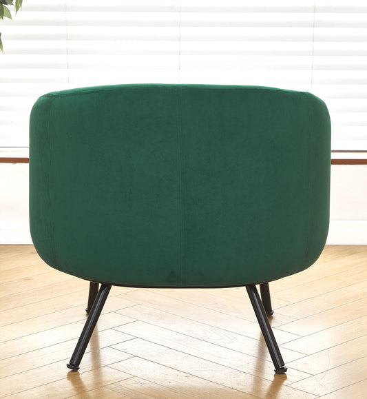 Mid-Century Modern Velvet Accent Chair, Upholstered Barrel Armchair With Metal Legs, Comfy Single Sofa Chair For Living Room Bedroom