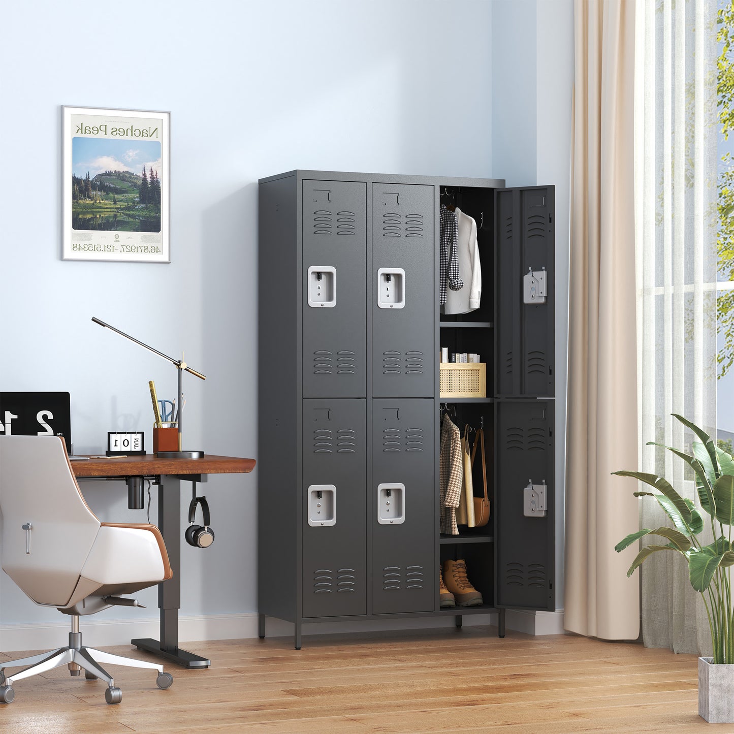 6 Door 72 H Metal Lockers With Lock For Employees,Storage Locker Cabinet For Home Gym Office School Garage,BLACK
