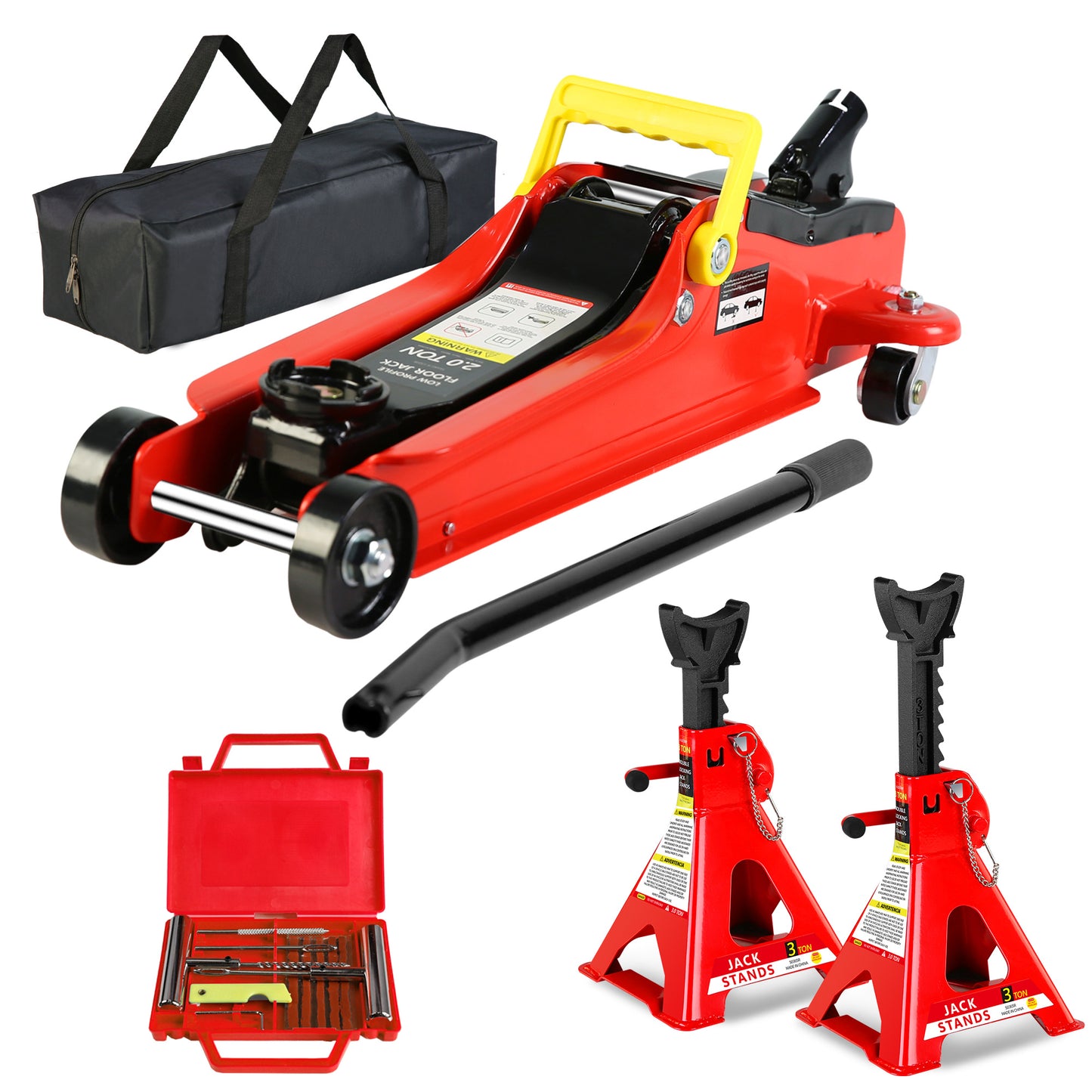 2 Ton Low Profile Floor Jack, 3t Jack Stand Tire Repair Kit Heavy Duty Steel Racing Floor Jack With Single Piston Quick Lift Pump, Floor Jack Lifting Range 3.3-15.2