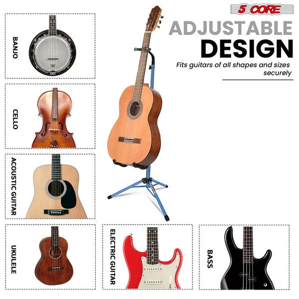 5 Core Guitar Stand Floor Adjustable Heavy Duty W Neck Holder For Acoustic Electric Classic Bass - GSH HD D-BLU