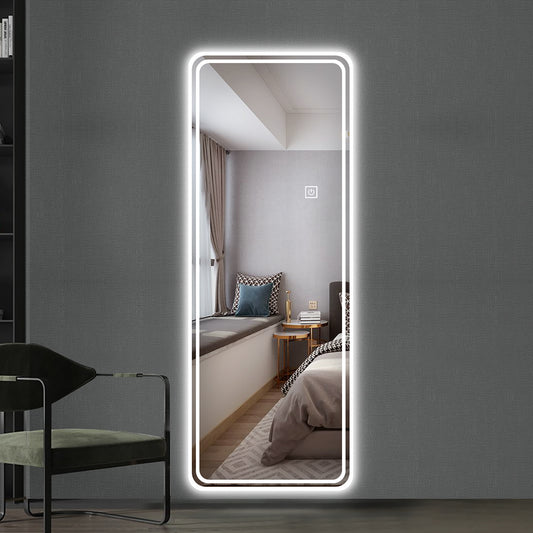 65 X24  Full Length Floor Mirror LED Whole Body Mirror, Wall Mounted Hanging Mirror With Lights, Makeup Vanity Mirror, Bedroom Full Size Body Mirror With Dimming & 3 Color Modes