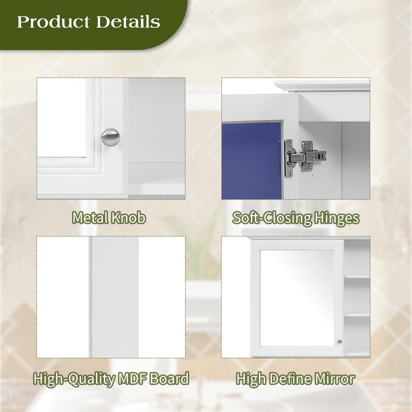 30 Inch Wall-Mount 2-in-1 Mirror Cabinet With Adjustable Shelf, Soft-Closing Hinges, High-Quality MDF, For Bathroom Vanity, Living Room, Bedroom Storage Organizer
