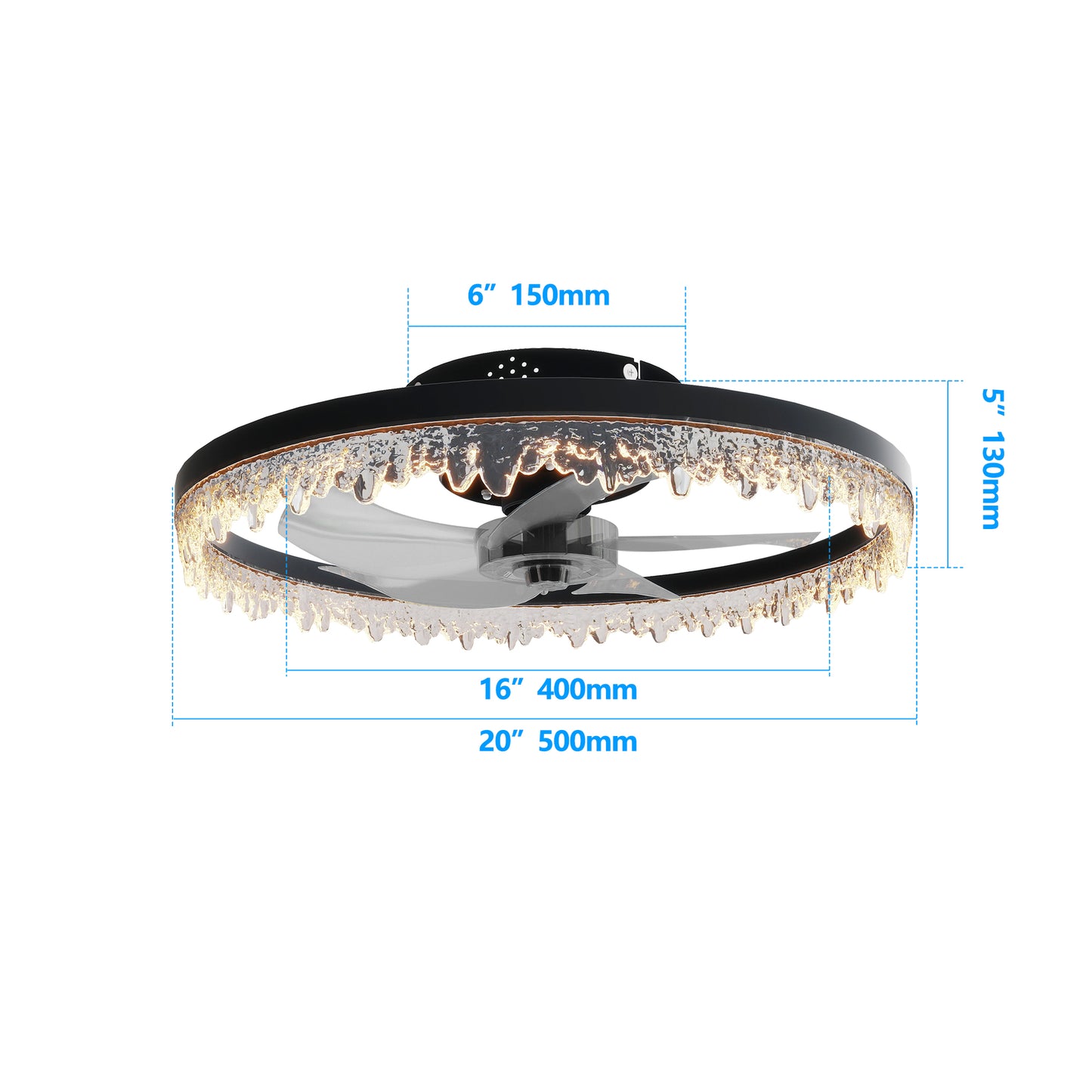 Smart Flush Mount Ceiling Fan With Light-20-inch Integrated LED Chandelier With 5 Invisible Blades, Remote Control & Timer, Dimmable Lighting, Ultra-Quiet Operation For Bedroom, Living Room, And Din