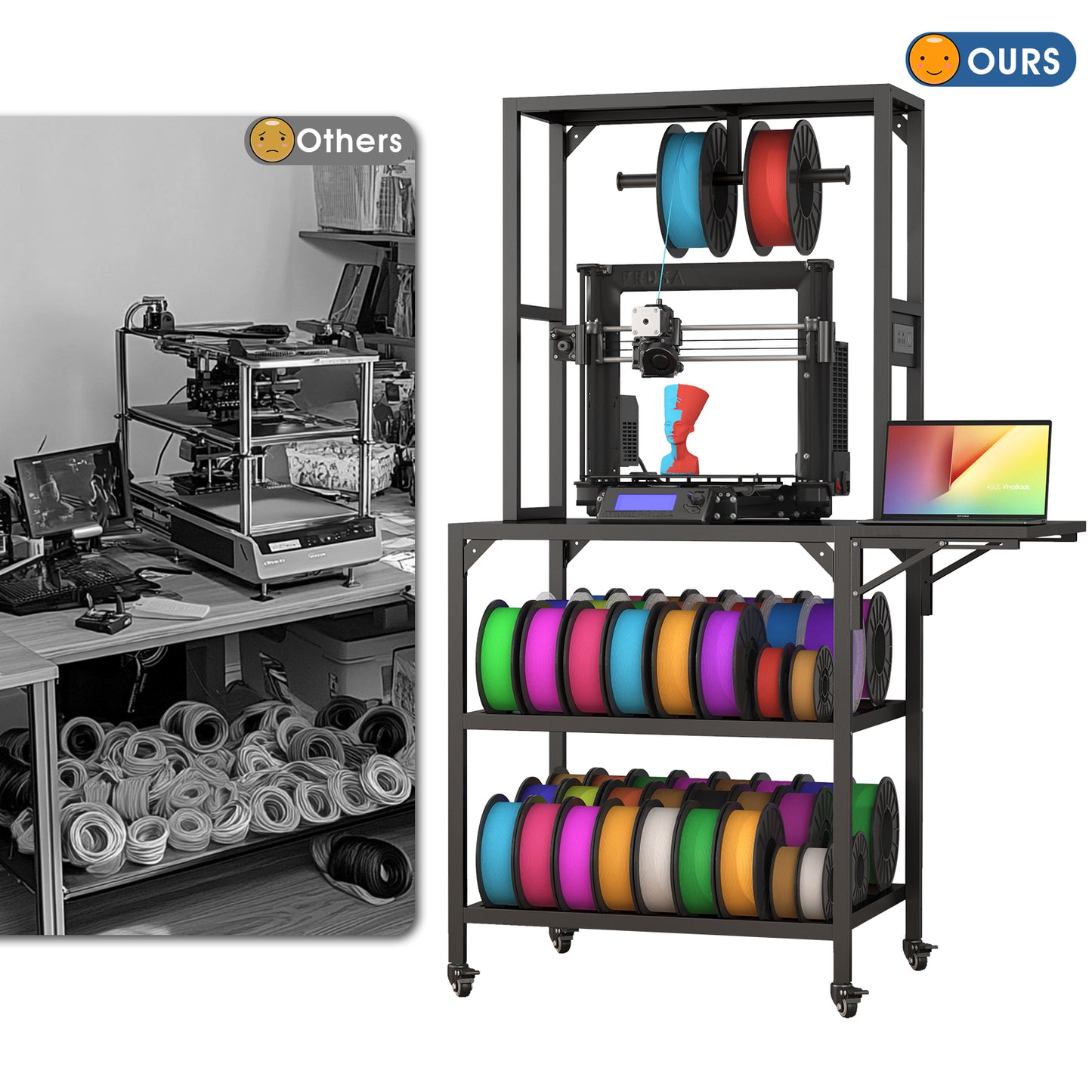 3D Printer Stand, Heavy Duty 3D Printer Table Stand With Filament Storage Rack, T-Shaped Spools Holder Rack With Wheels,3D Printer Workbench For 3D Printing Studio, Home Office Workshop