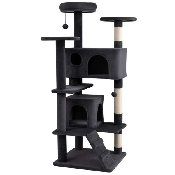 52" Tall Cat Tree Tower With Perches & Condos, Multi-Cat Playground With Scratching Posts (Dark Gray)