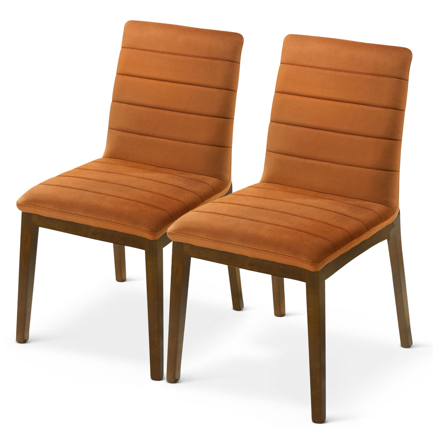 Ines Mid-Century Modern Burnt Orange Velvet Dining Chair Set With Walnut Solid Wood Base 35.8  H X 18.9  W X 24  D