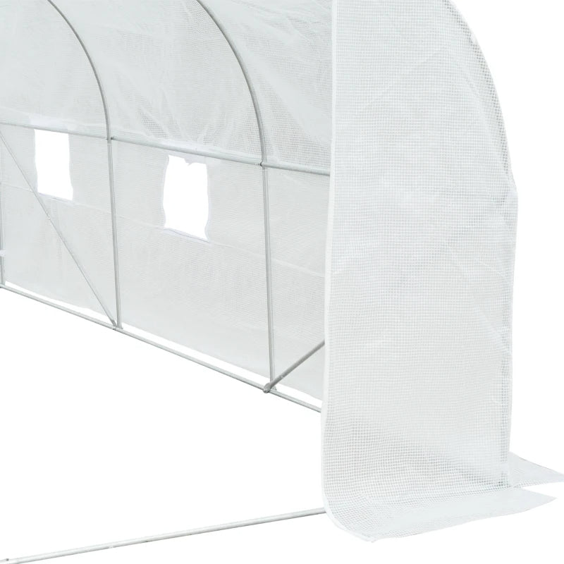 Outdoor Walk-in Greenhouse, Tunnel Green House With Roll-up Windows, Zippered Door, PE Cover, Heavy Duty Steel Frame, White
