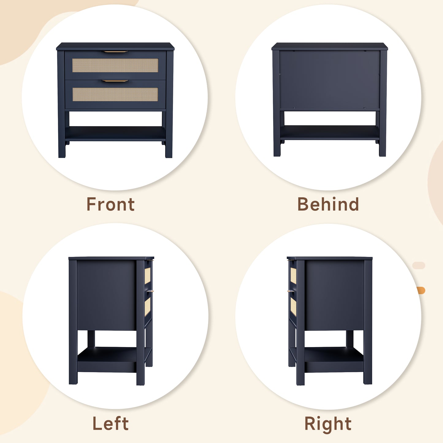 Rattan Nightstand With 2 Drawers And Storage Shelf Boho Bedside Narrow Side Table For Bedroom