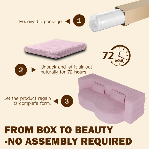 Modern Floor Sofa With 2 Pillows,Convertible Teddy Fabric Foam-Filled Sleeper Sofa Bed,15' Twin Size Folding Mattress For Living Room,Guest Bed,Playroom,no Assembly Required,Pink