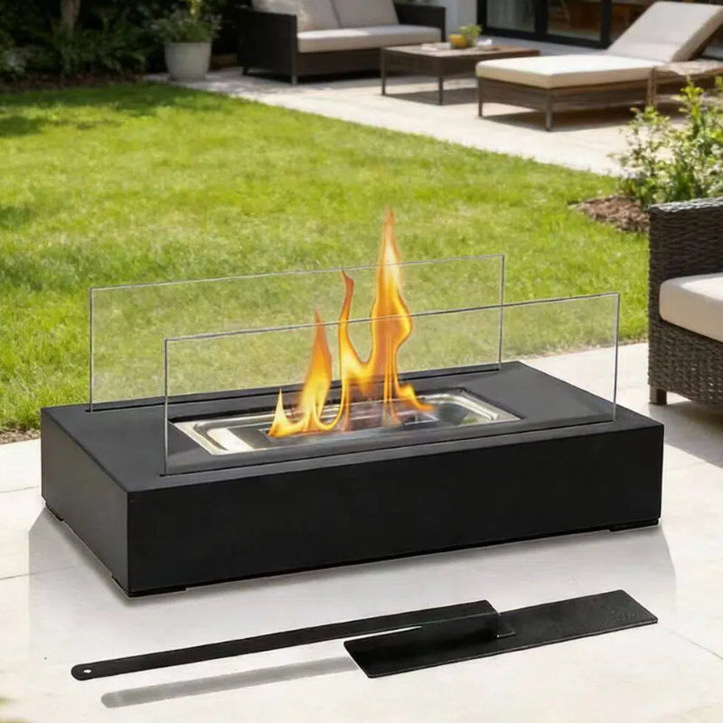 Rectangle Glass Large Tabletop Fireplace 13.8H  Portable Fire Bowl Pot Clean Burning Fireplace For Indoor Outdoor Patio Parties Events