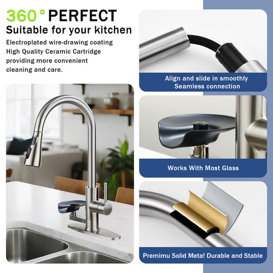 3-in-1 Kitchen Faucet With 3-Color LED Temperature Display, Press-Type Glass Rinser, High-Arc Pull-Down Sprayer, 3 Spray Modes, Brushed Nickel Finish For Modern Kitchen Sink