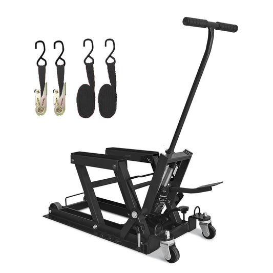 Hydraulic Motorcycle Lift Jack, 1500 LBS Capacity, ATV Scissor Lift Jack Portable Motorcycle Lift Table With 4 Casters, Hydraulic Foot-Operated Hoist Stand For Motorcycle ATV UTV Powersports, Black