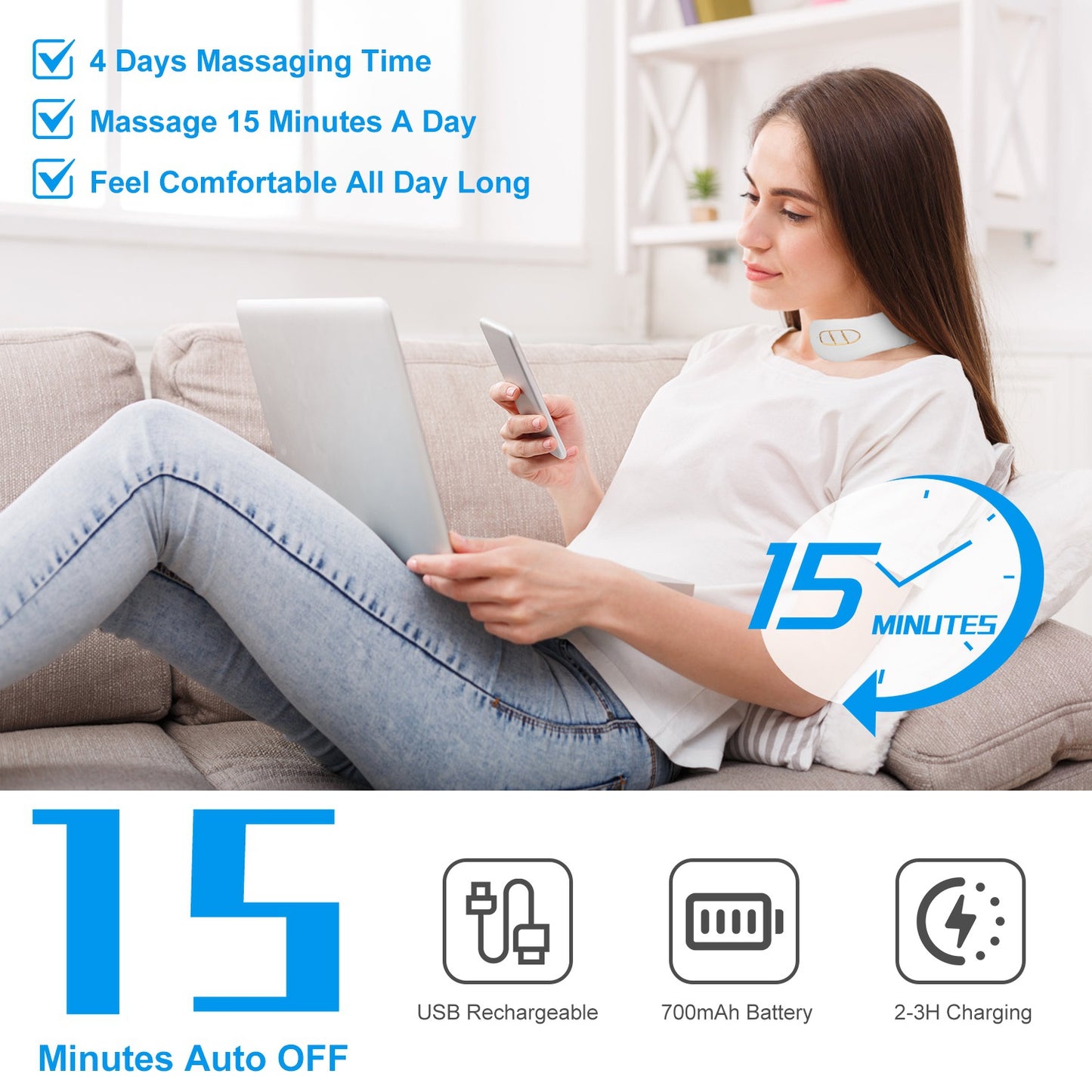 1 Set EMS Neck Massager With Heat For Mother's Day Gift Cordless Cervical Neck Massager EMS Neck Massager With 6 Modes 15 Intensity Levels Remote Control