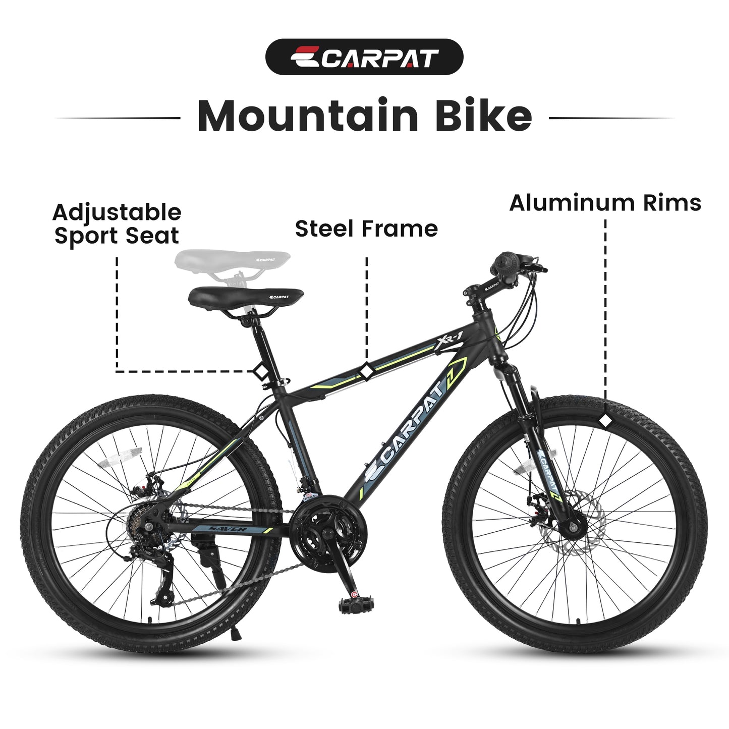 A26207 26 Inch Steel Frame Shock Fork Plus Shock Absorber 21-speed Unisex Mountain Bike