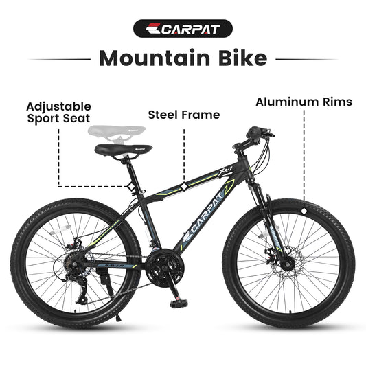 A26207 26 Inch Steel Frame Shock Fork Plus Shock Absorber 21-speed Unisex Mountain Bike