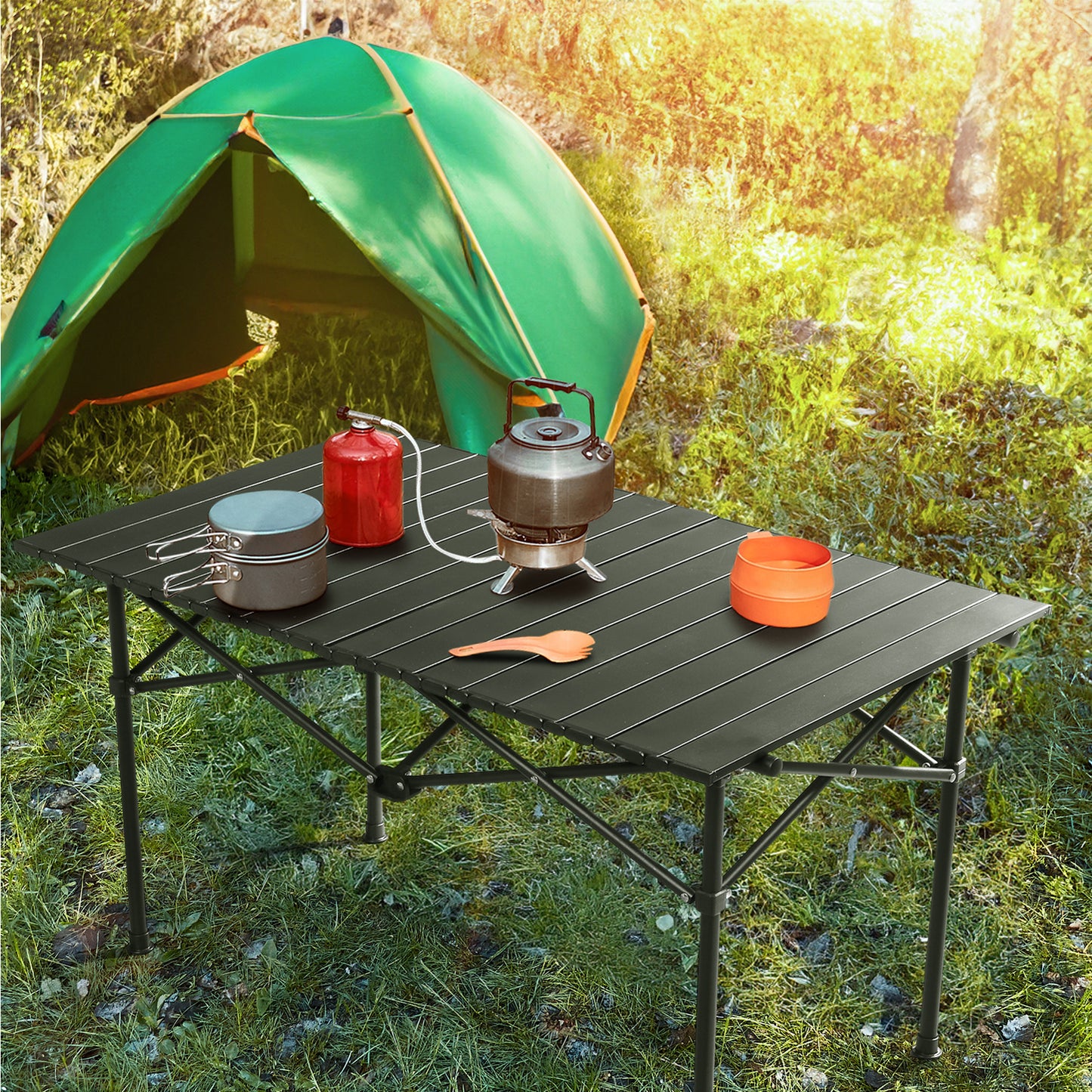 95cm Portable Carbon Steel Camping Table Outdoor Folding Camping Table Portable Ultralight Camping Table Roll-Up Camping Table Folding