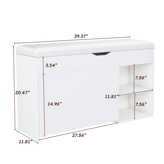 Entryway Bench With Shoe Storage,Adjustable 3-Tier Flip-Up Drawers & Hidden Cabinet,Space-Saving Shoe Organizer,Triple Storage And Modern Design,for  Hallway And Living Room,White