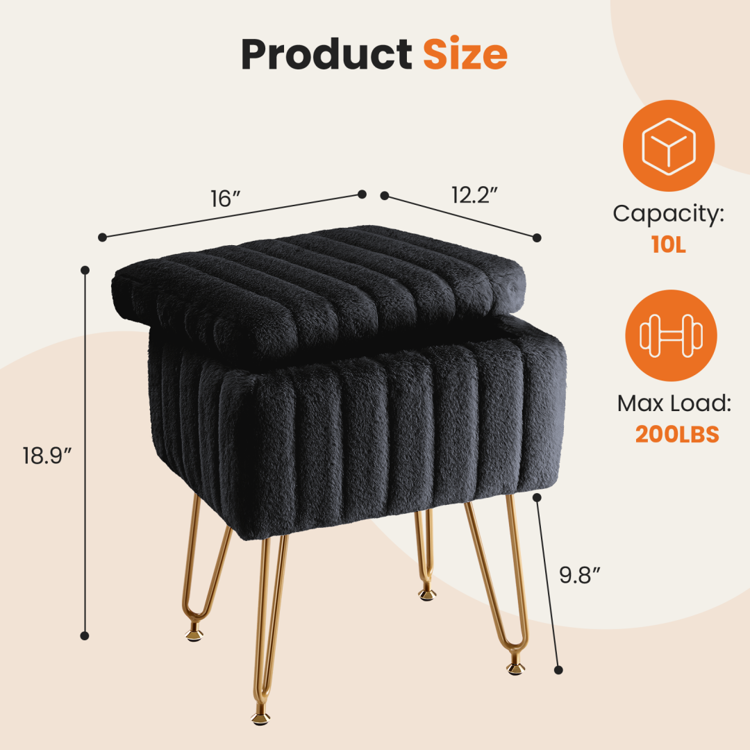 A Low Stool With Storage Function, Featuring 4 Metal Legs, Suitable For Use In The Bathroom, Living Room And Bedroom.