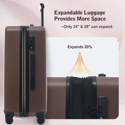 Luggage Sets 5 Piece With Front Opening, Hardside Expandable Carry On Suitcase Set With Double Spinner Wheel, Lightweight Travel Luggage With USB Port,TSA Locks 20-24-28