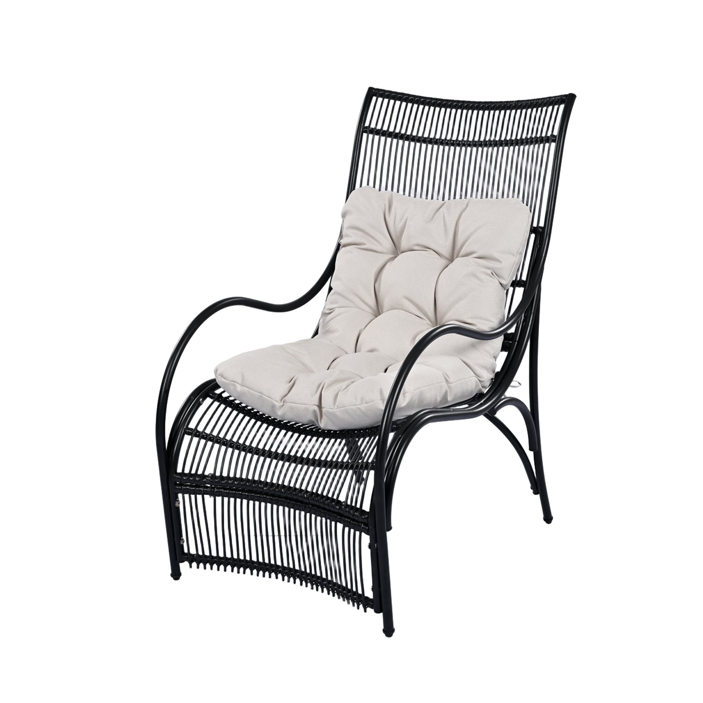 3 Pieces Wicker Outdoor Patio Furniture Set With Lounge Chair, Balcony Chairs Table Set With Cushions, Ottoman, Patio Conversation Sets For Garden ,Deck,and Porch, Black & Beige