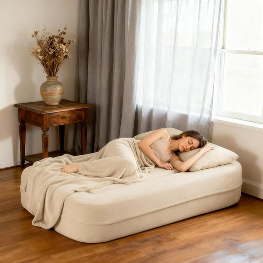 Convertible Sofa Bed With Blanket, Boneless Cloud Couch Queen   Fabric For Living Room Bedroom, Modular Loveseat With High-Density Solid Sponge No Assembly,Beige.