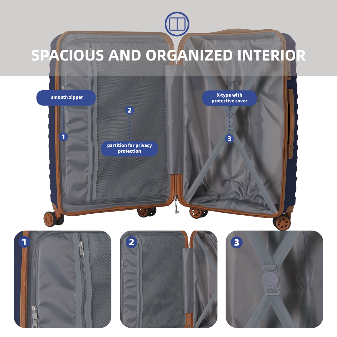 3-Piece Luggage Sets 20, 24, 28 , Suitcase With Wheels, Hardside Suitcase With Four Spinner Wheels And Scratch-Resistant Surface, Navy Blue