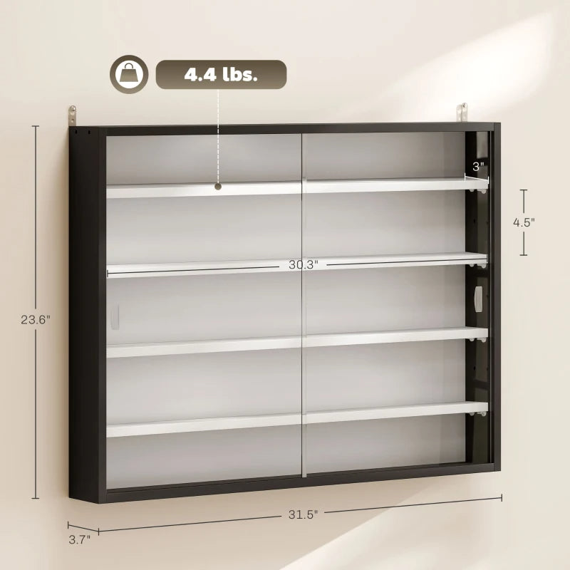 5-Tier Display Cabinet, Wall-Mounted Display Case With 2 Glass Doors And Adjustable Shelves, Blackm-1 HOMCOM 5-Tier Display Cabinet, Wall-Mounted Display Case With 2 Glass Doors And Adjustabl