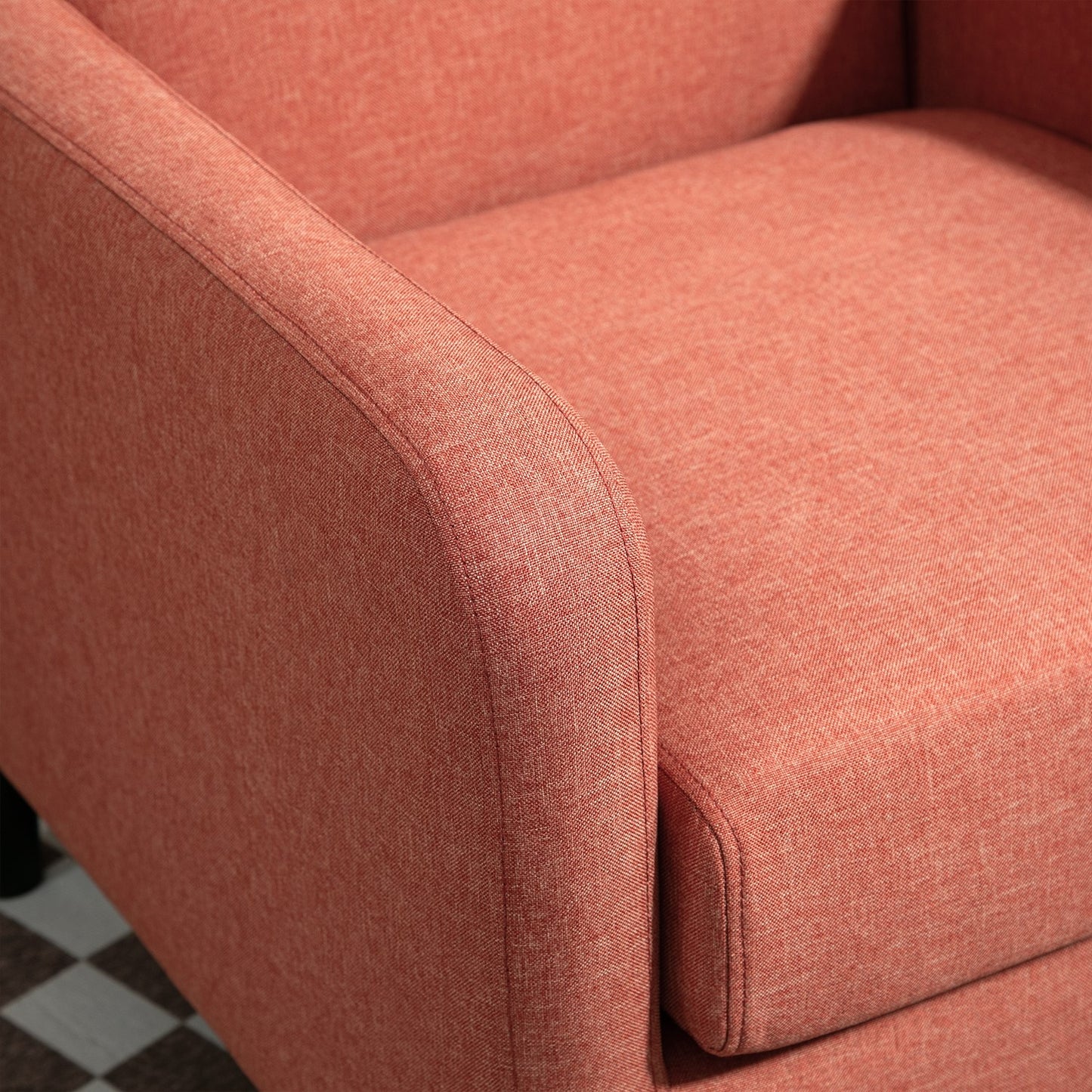 Faux Linen Upholstered Accent Chair, Modern Armchair With Solid Wood Frame, Single Sofa Chair For Living Room Bedroom