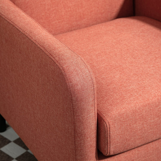 Faux Linen Upholstered Accent Chair, Modern Armchair With Solid Wood Frame, Single Sofa Chair For Living Room Bedroom