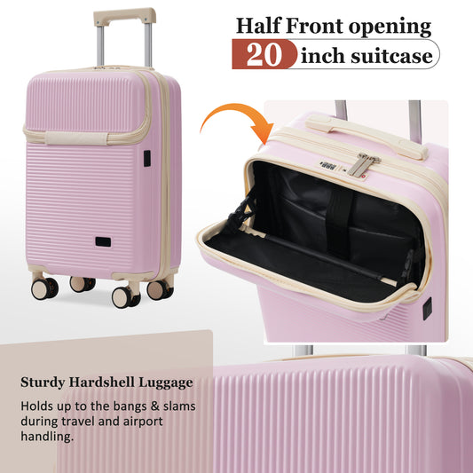 Luggage Sets 5 Piece With Half-opening, Hardside Carry On Suitcase Set With Double Spinner Wheel, Lightweight Travel Luggage With USB Port,TSA Locks