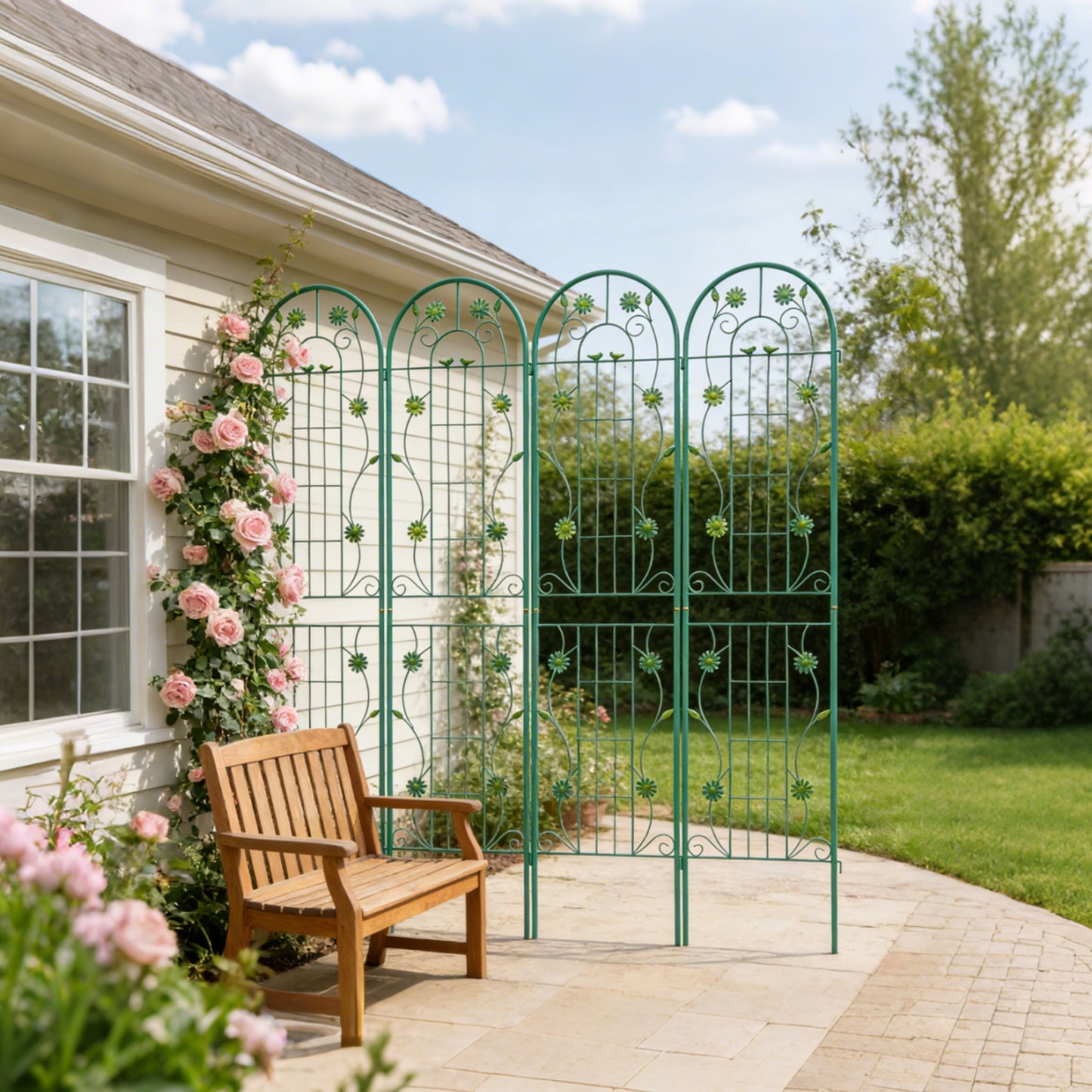 4 Pack Metal Garden Trellis 86.7  X 19.7  Rustproof Trellis For Climbing Plants Outdoor Flower Support Green