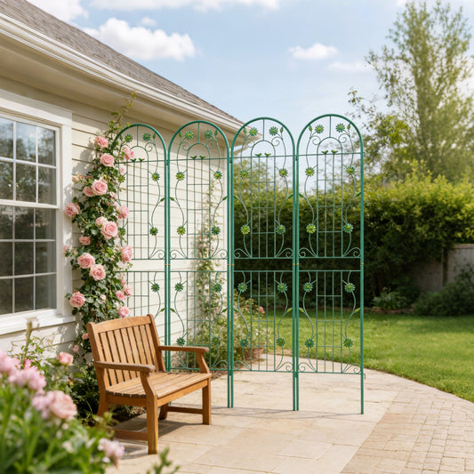 4 Pack Metal Garden Trellis 86.7  X 19.7  Rustproof Trellis For Climbing Plants Outdoor Flower Support Green