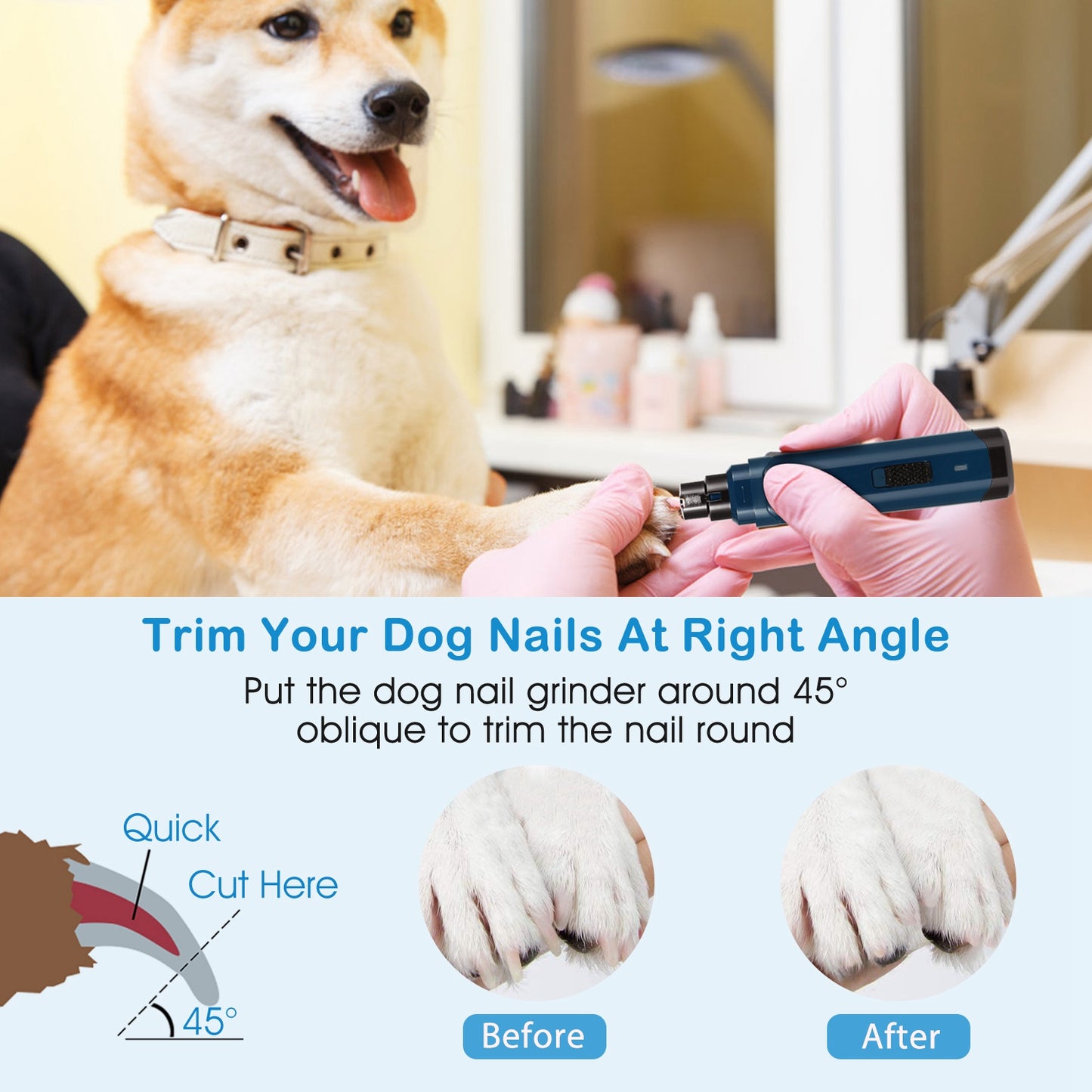 1Pc Dog Nail Grinder 2 Speeds Quiet USB Rechargeable Pet Nail Grinder Professional Pet Nail Trimmer Cordless Paws Grooming & Smoothing Claw Care For Small Medium Large Dogs & Cats