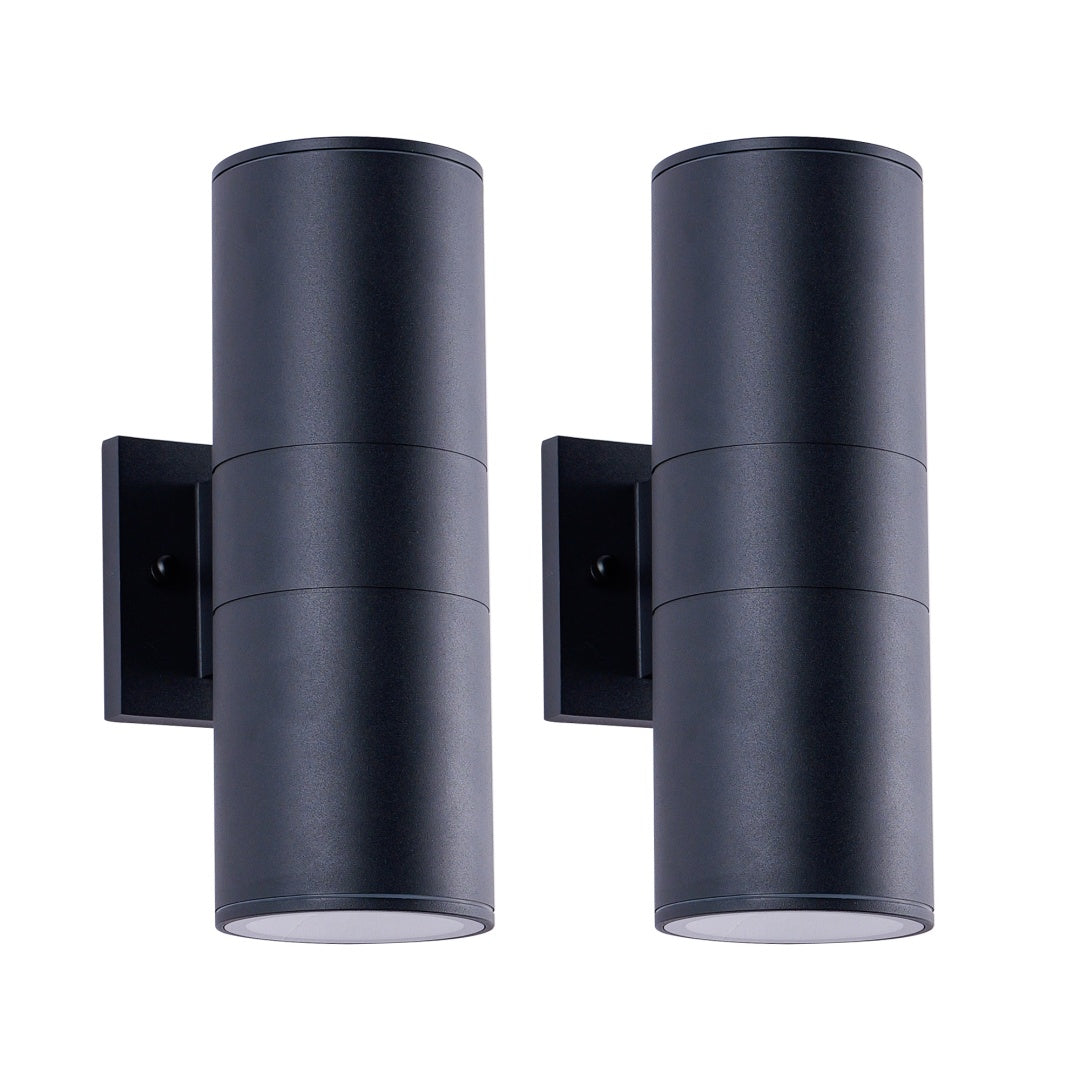 12 Inch Modern Outdoor Porch Light Patio Light In 2 Lights With Aluminum Cylinder And Tempered Glass Cover Waterproof Wall Sconce 2 Pack  Matte Black No Bulbs